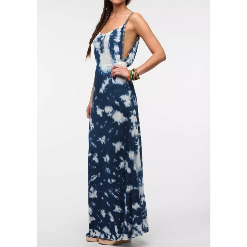 Ecoté Urban Outfitters blue tie dye maxi dress with mirror detailed straps
